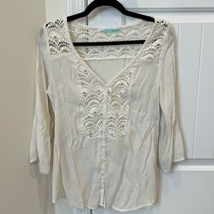 Maurices White Lace Boho Button Down Blouse